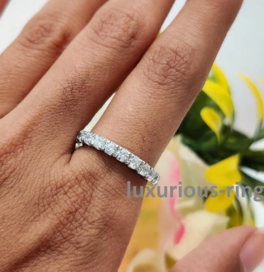 2.50 MM Colorless Round Cut CZ Half Eternity Ring Band 14K Solid White Gold Band - Image 4 of 4