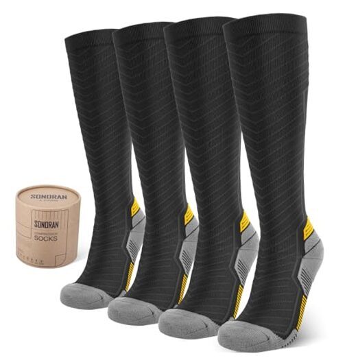Compression Socks for Men & Small-Medium A2-(2 Pairs) Black With Soft Yellow-image