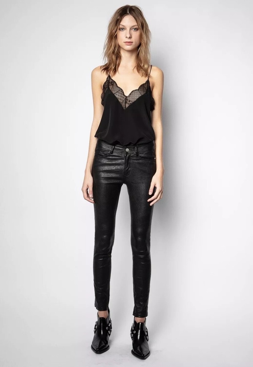 Zadig & Voltaire Phlame Crinkle Leather Pants Stretch Black $898