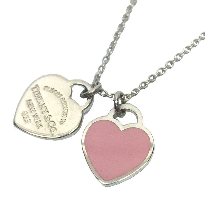 TIFFANY Sterling Silver Enamel Return to Tiffany Double Heart Tag Pendant  Necklace Pink 1248328 | FASHIONPHILE