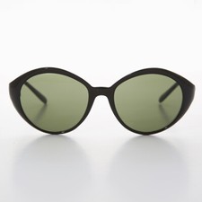 Black Round Women's Vintage Cat Eye Sunglass Green Lens - Ginger