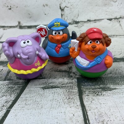 Playskool Weebles Vintage Lot of 3 Crossing Guard Mail Lady Elephant In Tutu