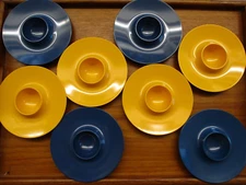 Vtg Mepal Melamine Rosti Denmark Lot 8 Egg Cups Holder Blue Yellow Danish Modern
