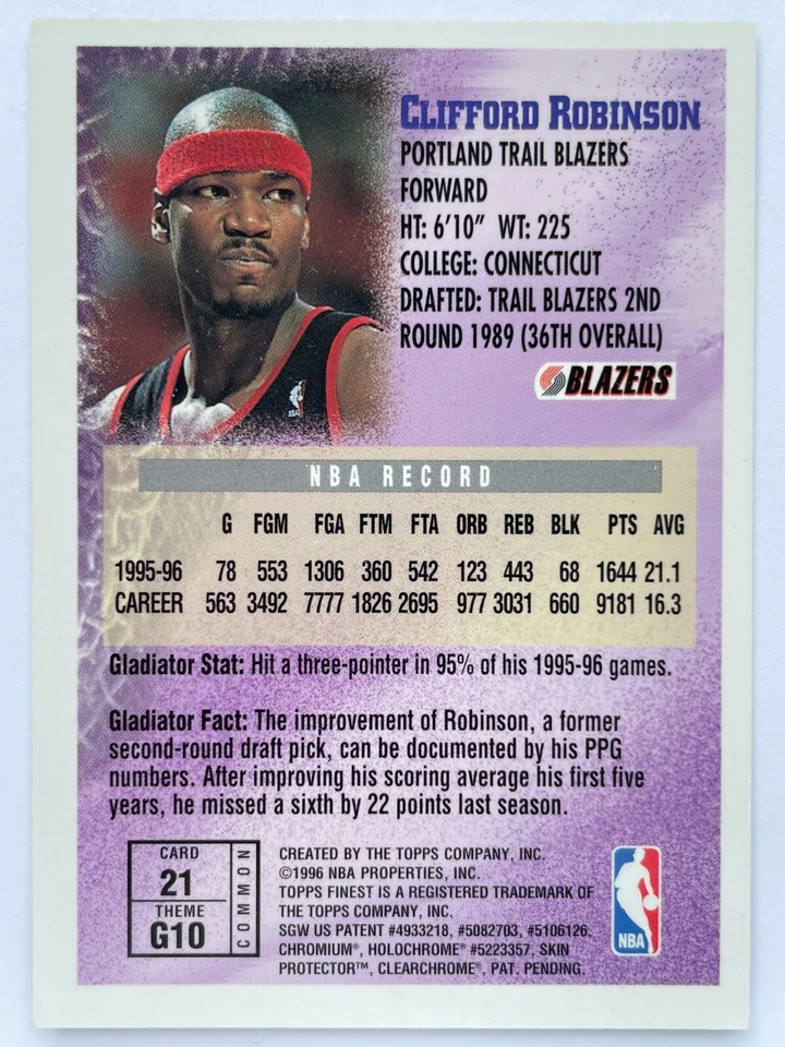 CLIFFORD ROBINSON 1996-97 Topps Finest Gladiators Refractor #21 G10 Blazers - Image 2 of 2