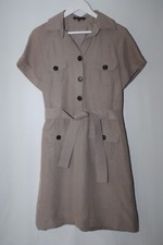 Apostrophe Womens Short Taupe Silk & Linen Belted Dress Uk Size 14 / 42