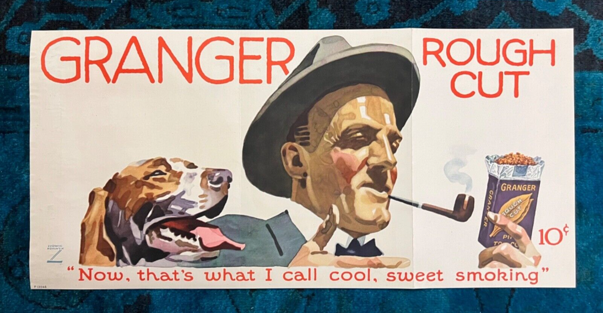 rough cut tobacco Original Poster 1920s Granger Rough Cut Tobacco Pipe Smoking Vintage Suit  Dog