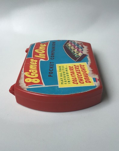 Vtg 8 Games In One Pocket Companion Solitaire Checkers Draughts Red Plastic Case - Picture 7 of 9