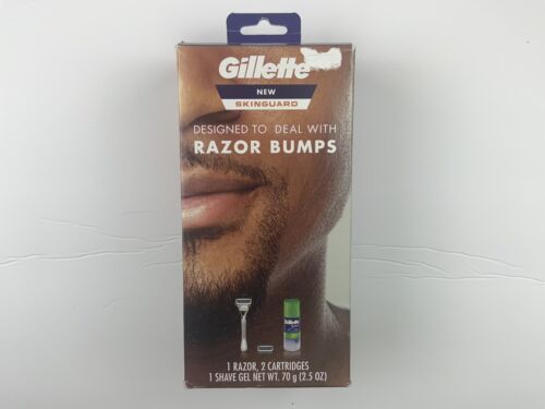 Gillette Skinguard 1 Razor & 2 Cartridges + Shave Gel For Razor Bumps Kit  NEW - Afbeelding 1 van 3
