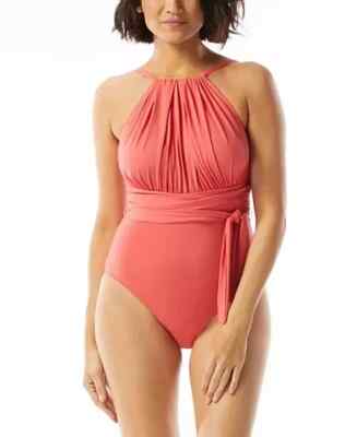Coco Reef Women's Contours Belted High-Neck One-Piece Swimsuit,Bloom, 36C