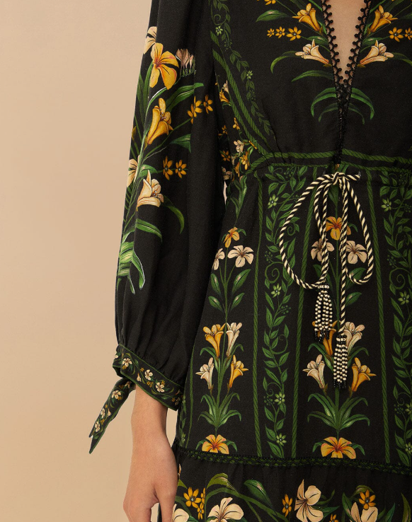 NWT, Farm Rio Black Flowers Arch Lenzing Ecovero Euroflax Mini Dress L  #MD0118 | eBay