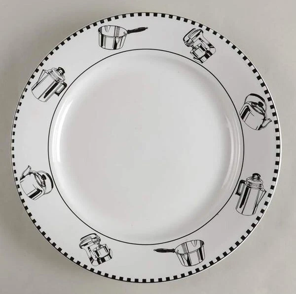 4 PLATOS DE CENA / ONEIDA Electrodoméstico Corona Rego porcelana fina / BLANCO negro Foto 2 de 4