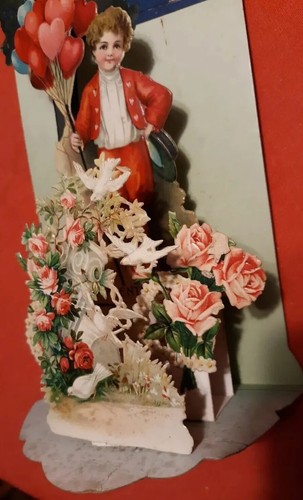 Antiguo San Valentín 3D Corazones Querubines Flores 1915 Stand Up - Imagen 3 de 6