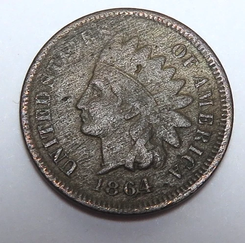 1864 L On Ribbon Indian Head Cent grades Very Good Details  Very Grainy Surfaces