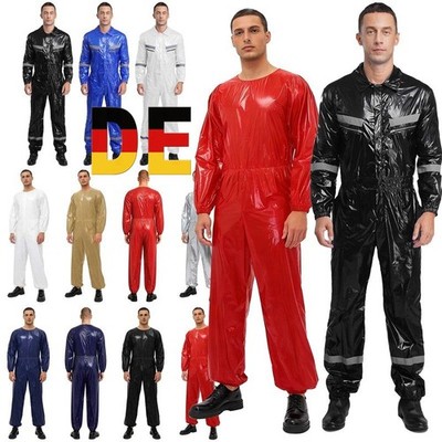 DE Herren Wasserdichter Overall Body Sauna Anzüge Jumpsuit Clubwear Badeanzug