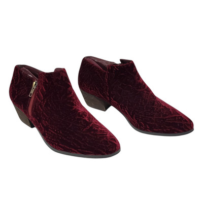 Very Volatile Crushed Velvet Ankle Booties Womens 10 Red Wine Boho Festival