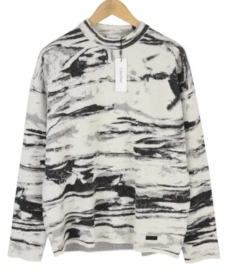 Calvin Klein Pullovèr Homme Jacquard Abstrait, Laine Alpaga, XL Gris - Photo 1/4