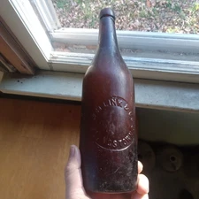 YOUNGSTOWN,OHIO J.H.LINK & CO APPLIED BLOB TOP 1889 AMBER BEER BOTTLE