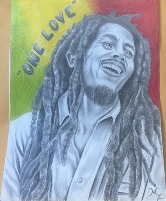 Bob Marley Drawn Graphite & Color Pencil 9x12