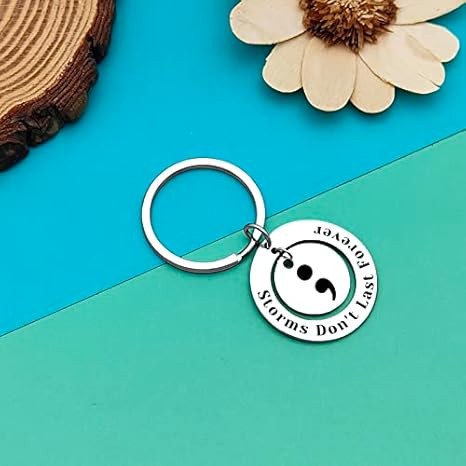 Semicolon Keychain - Inspirational Gift for Mental Health Awareness ...