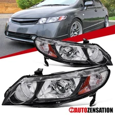 Fit 2006-2011 Honda Civic Sedan Black Projector Headlights Head Lamps Left+Right