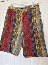 Vintage Y2K Tommy Hilfiger Jeans Funky Retro Patterned Shorts Jorts Size 36