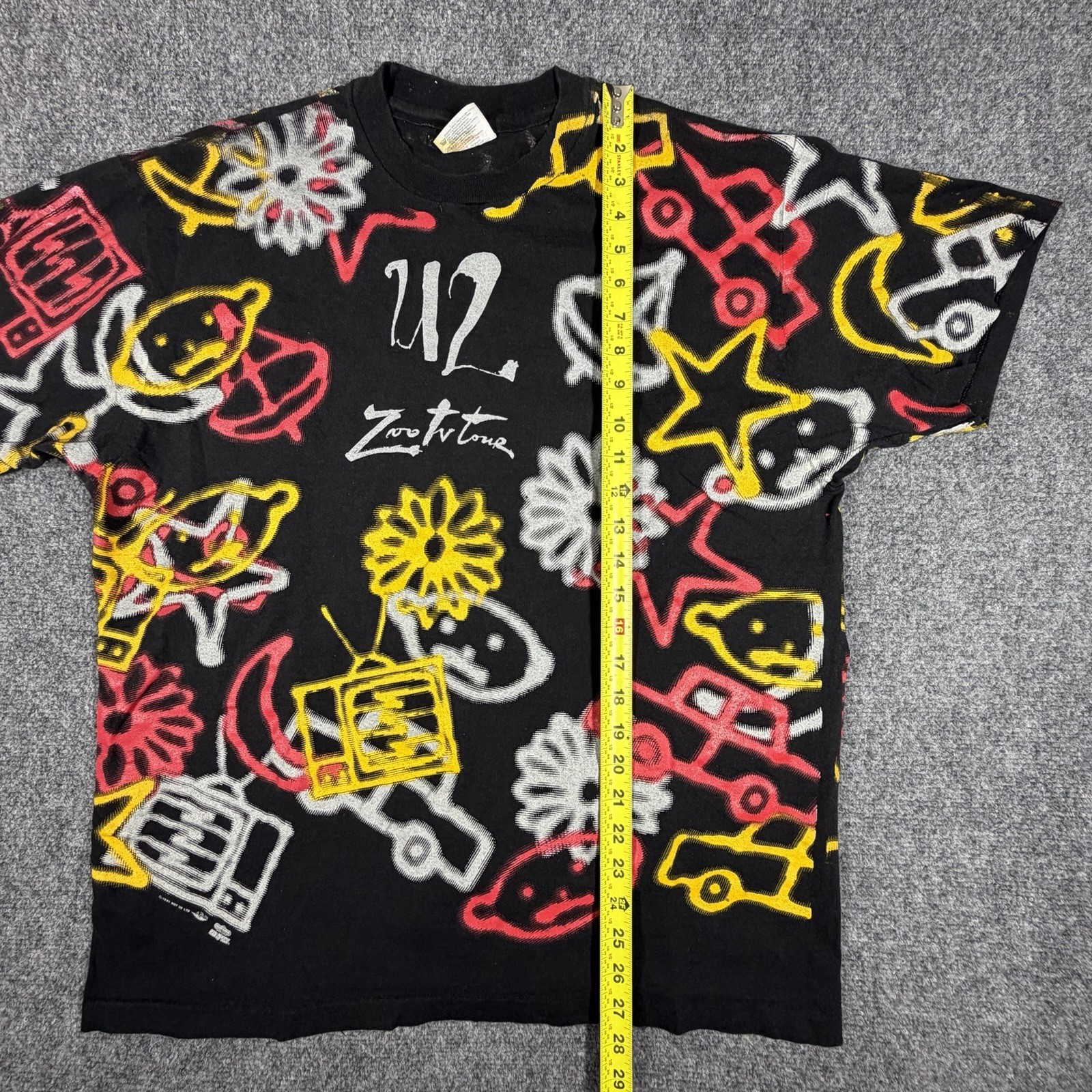 Vintage U2 Zoo TV Tour Shirt Mens XL Black Allover Gr… - Gem