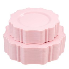 Disposable Pink Party Plastic Plates Set, 60 Pack 30 Guest Dinner  Salad/D...