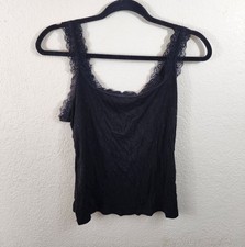 Womens M Black Lace Lined Sleeveless Scoop Neck Tank Top Camisole
