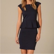 Alice + Olivia Victoria Peplum Dress Navy Blue Cap Sleeve XS (0-2)