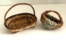 2 Vintage Miniature Wicker and Woven baskets 2.5" and 3.5"