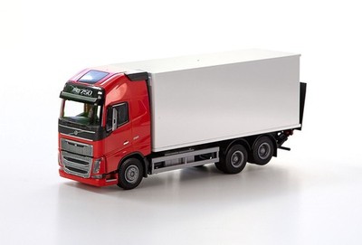Miniature VOLVO FH16 6x4 noir avec porte-engin 3 essieux et pelleteuse