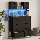 12-Drawer Bedroom Fabric Dresser with Charging Station LED Light Chest of Drawer