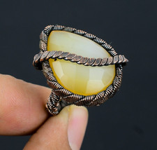 Yellow Chalcedony Handmade Gemstone Copper Wire Wrapped Wonderful Jewelry Ring