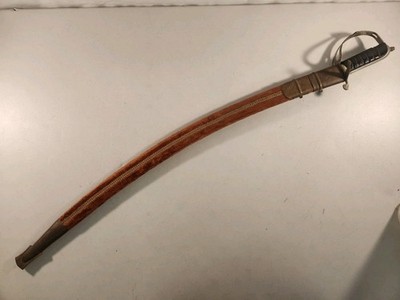 Vintage Cavalry Saber Sword w/ Curved Blade & Persian Red/Tan Velvet Sheath 39''L