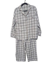 Charter Club Intimates Women Cotton Flannel Pajamas Size L Gray/White Check Cozy