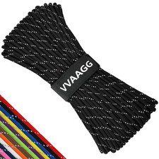 VVAAGG Reflective Paracord Rope 100FT, 7 Strand Nylon para Cord Black