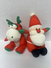 Soft Dreams Vintage Nylon Stuffed Plush Christmas Moose Reindeer  Santa