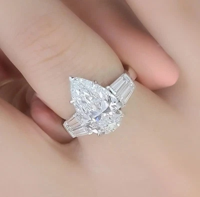 18K White Gold IGI Certified Lab Grown Diamond Engagement Ring 5.50 CT Pear Cut - Image 1 of 4