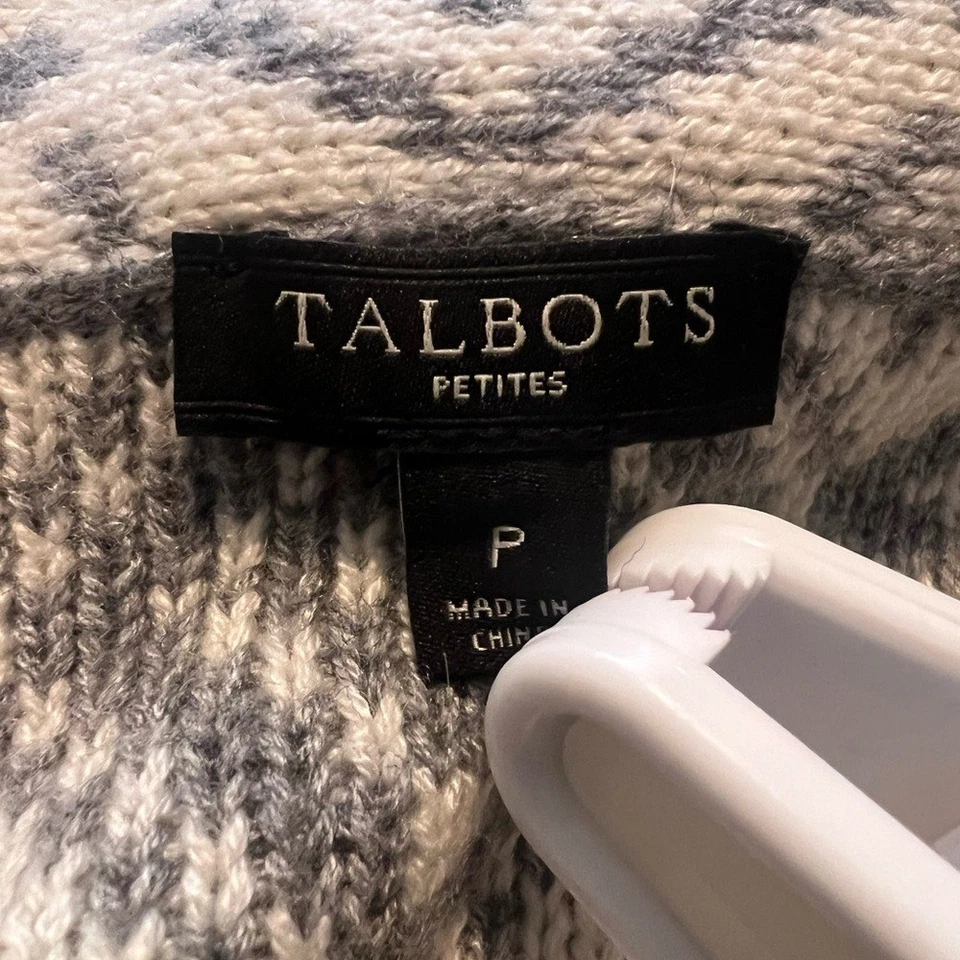 Cárdigan abierto Talbots mezcla de lana suéter copo de nieve geométrico azteca talla pequeña Foto 3 de 4