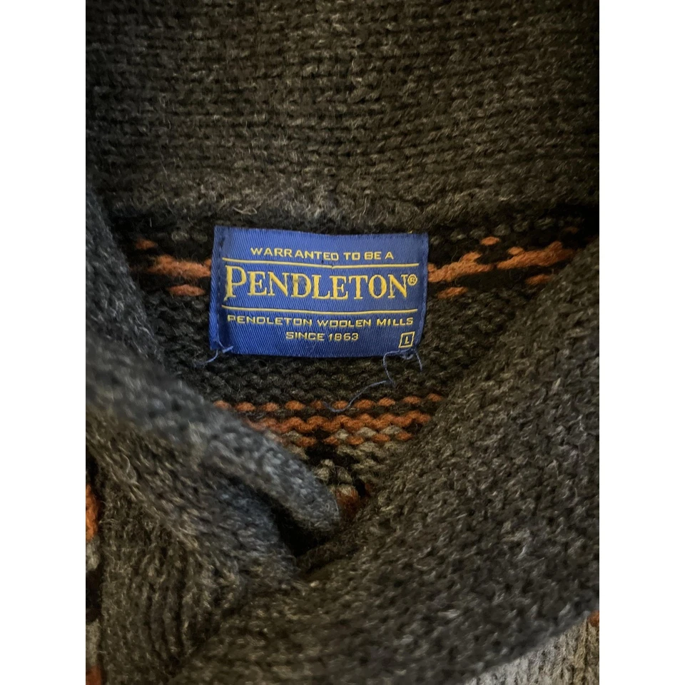 Pendleton Sweater Mens Large Gray Aztec Southwest Shawl Collar Button Pullover - Image 2 of 4