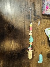 Multicolor Beaded Pacifier Clip with Leaf Design