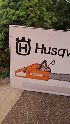 VINTAGE HUSQVARNA DEALER SIGN METAL ORANGE CHAINSAW 58