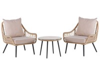 Balkonset 3-Teilig Rattan NatüRlich 2 StüHle Couchtisch Auflagen Beige Laureto