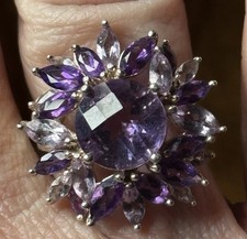 Amethyst Flower Cluster Sterling Silver Statement Ring Size 7