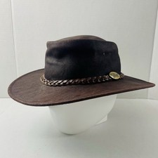 Jacaru Australia Swagman Men's Kangaroo Leather Brown Outback Bush Hat, Size: M