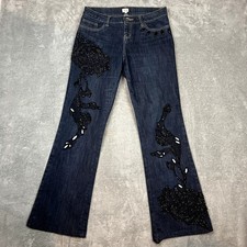 Cache Jeans Womens 6 Dark Wash Low Rise Bootcut Beaded Embellished Witchy