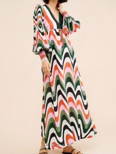 FARM Rio Wavy Multicolor V-Neck Maxi Dress Size S NWT