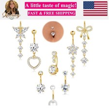 8 Pcs Belly Button Ring Dangle Hypoallergenic Surgical Stainless Steel Belly ...