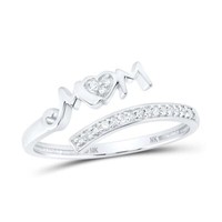 10K WeißGold Original Rund Diamant Damen Herz Mit / Mom Umgehen Ring 1/12 Karat