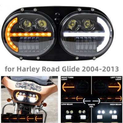 2004-2013 Harley Road Glide LED Headlight DRL With Yellow Turn